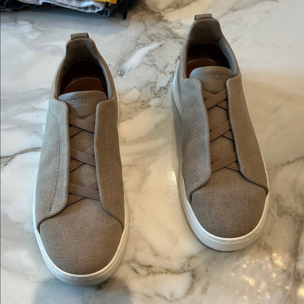 ZEGNA canvas Beige Slip-On Sneakers